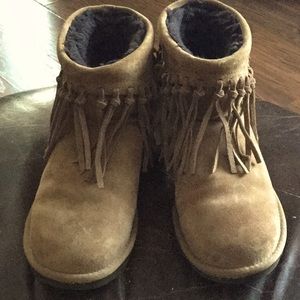 UGG Ankle Chestnut Suede Fringe Boots